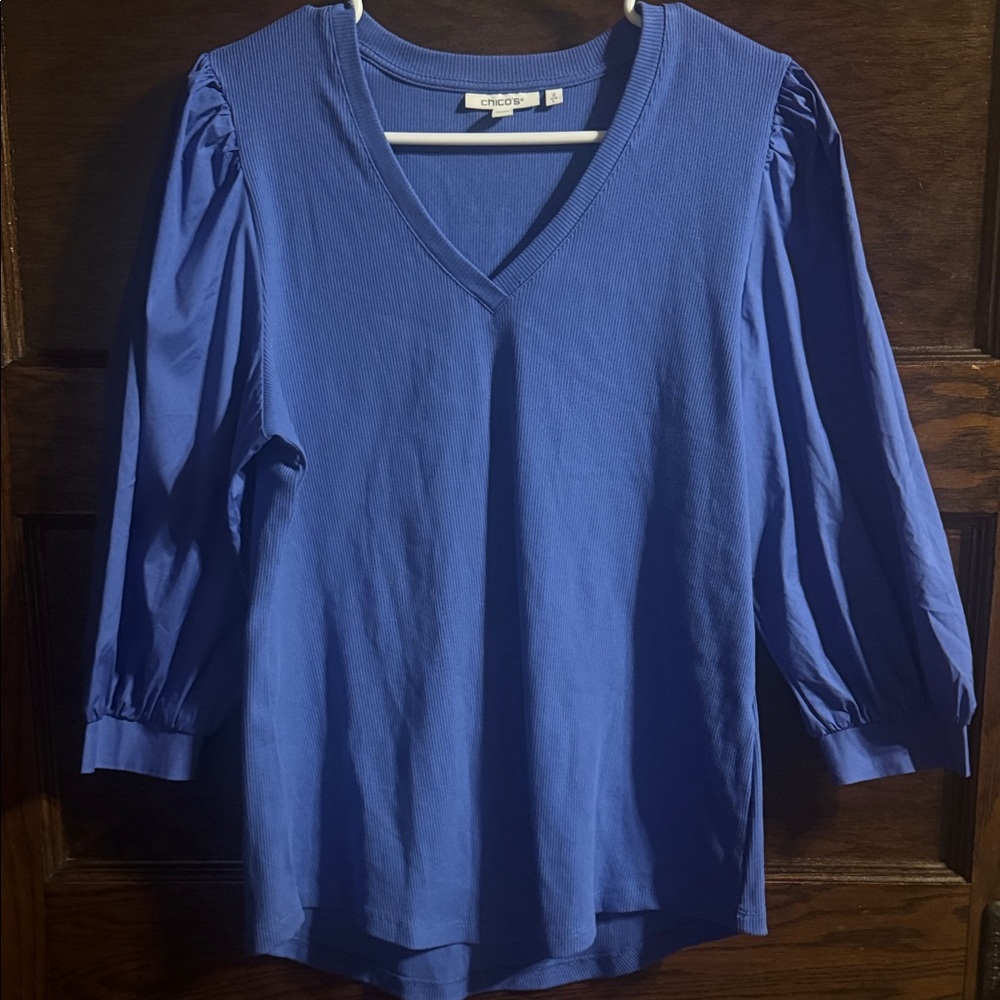 NWT Chico's Royal Blue V-Neck Long Sleeve Top, Size L/2
